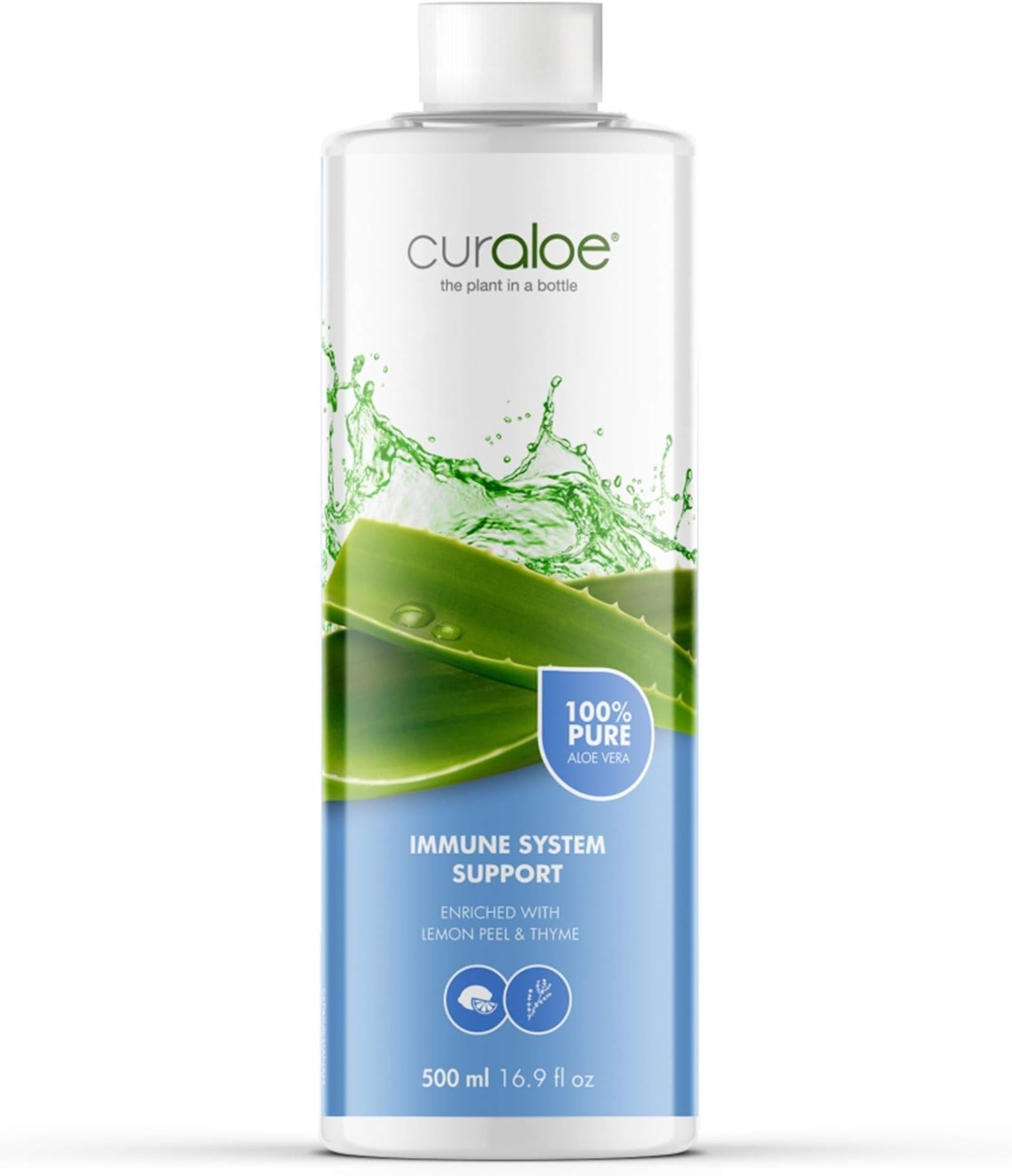 Pure Aloe Vera Juice Plus Immune System Support by Curaloe | Added Herbal Essential Oil Extracts Cleanse & Boost Natural Healing | Fights Disease & Germs | Restores Health, Energy | Organic Drink