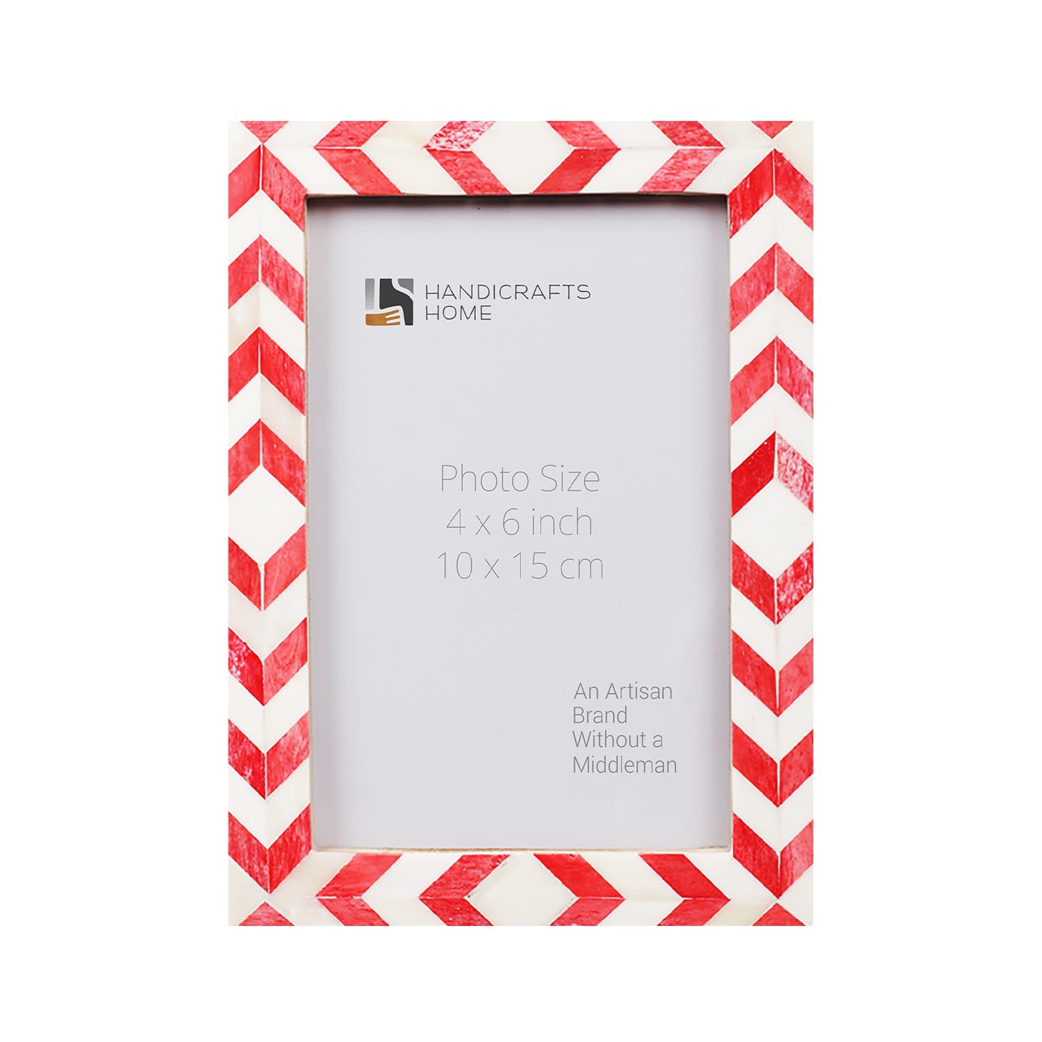 Handicrafts Home Chevron Mosaic Picture Frame 4x6 - Handmade Bone Inlay 4 by 6 Photoframe for Home, Tabletop/Wall Decor, Christmas,Gift, Holiday, Boho Chic Coastal Farmhouse, Desk & Shelf - Red-White