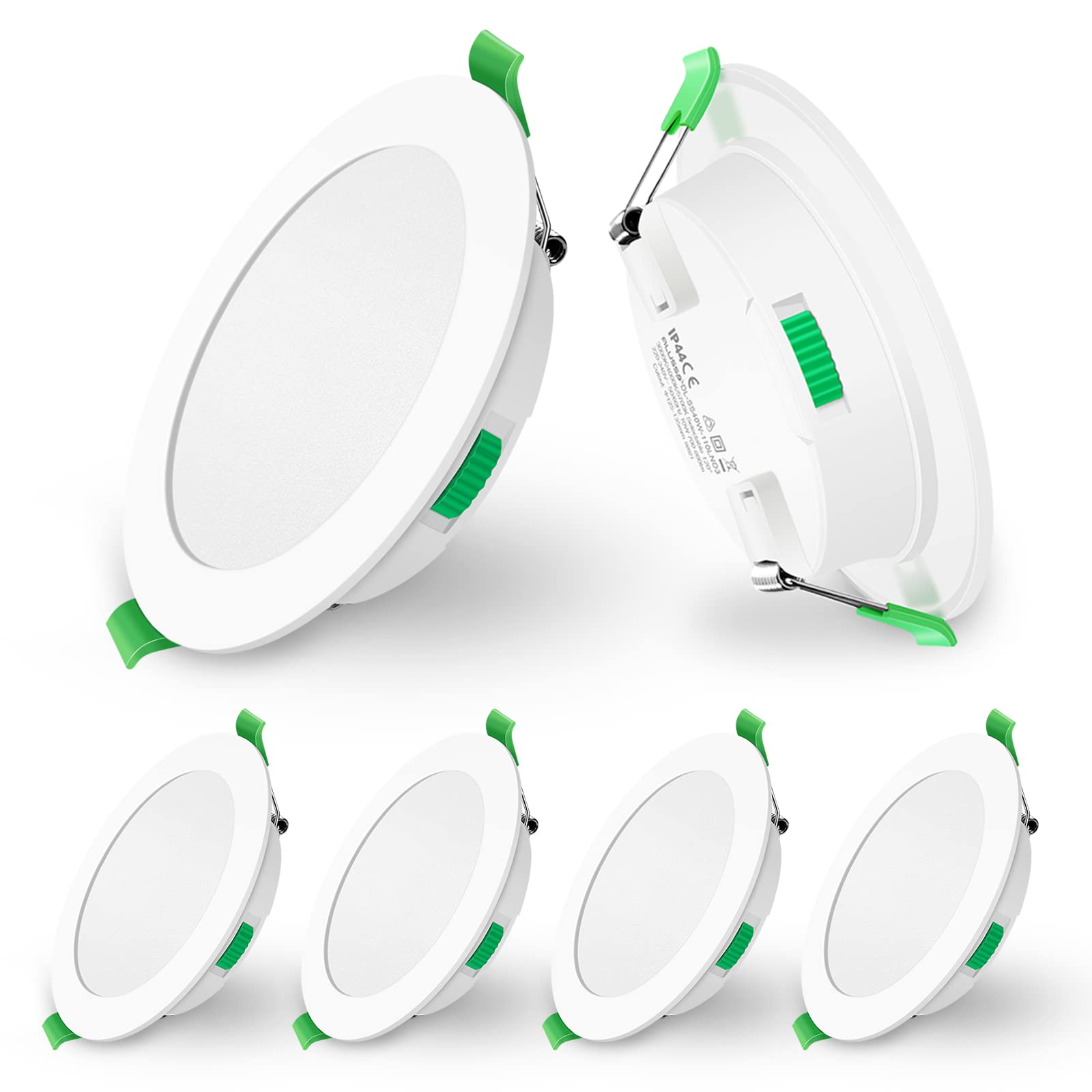 LED Recessed Ceiling Lights, 10W Dimmable Spotlights 28.7mm Ultra-Slim, 3000K Warm 4000K Neutral 6500K Cool Adjustable, Φ125-135mm Cutout, Round Downlights for Bathroom Kitchen Living Room, Pack of 6