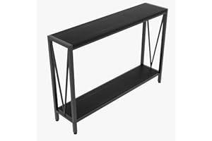 Slim Console Table with Dual Storage Shelves, Narrow Hallway Sofa Table with Metal x-Frame Support, Space-Saving Entryway Tab