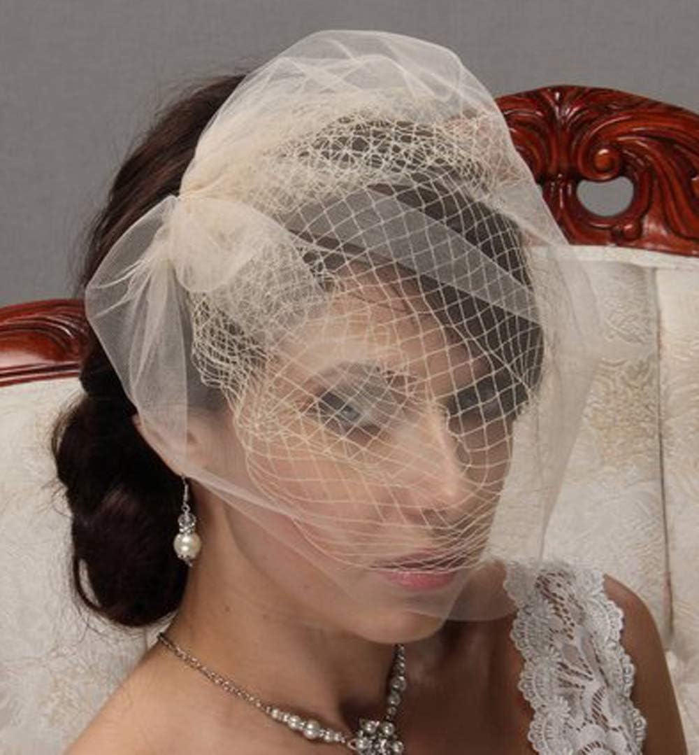 Deniferymakeup Bircage Veil Bridal Hair Piece Wedding Headpiece Champagne Veil Vintage Style Veil Blusher Veil Double Veil Short Tulle Veil Bridal Comb Bandeau Birdcage Veil Wedding Acessory (Black)