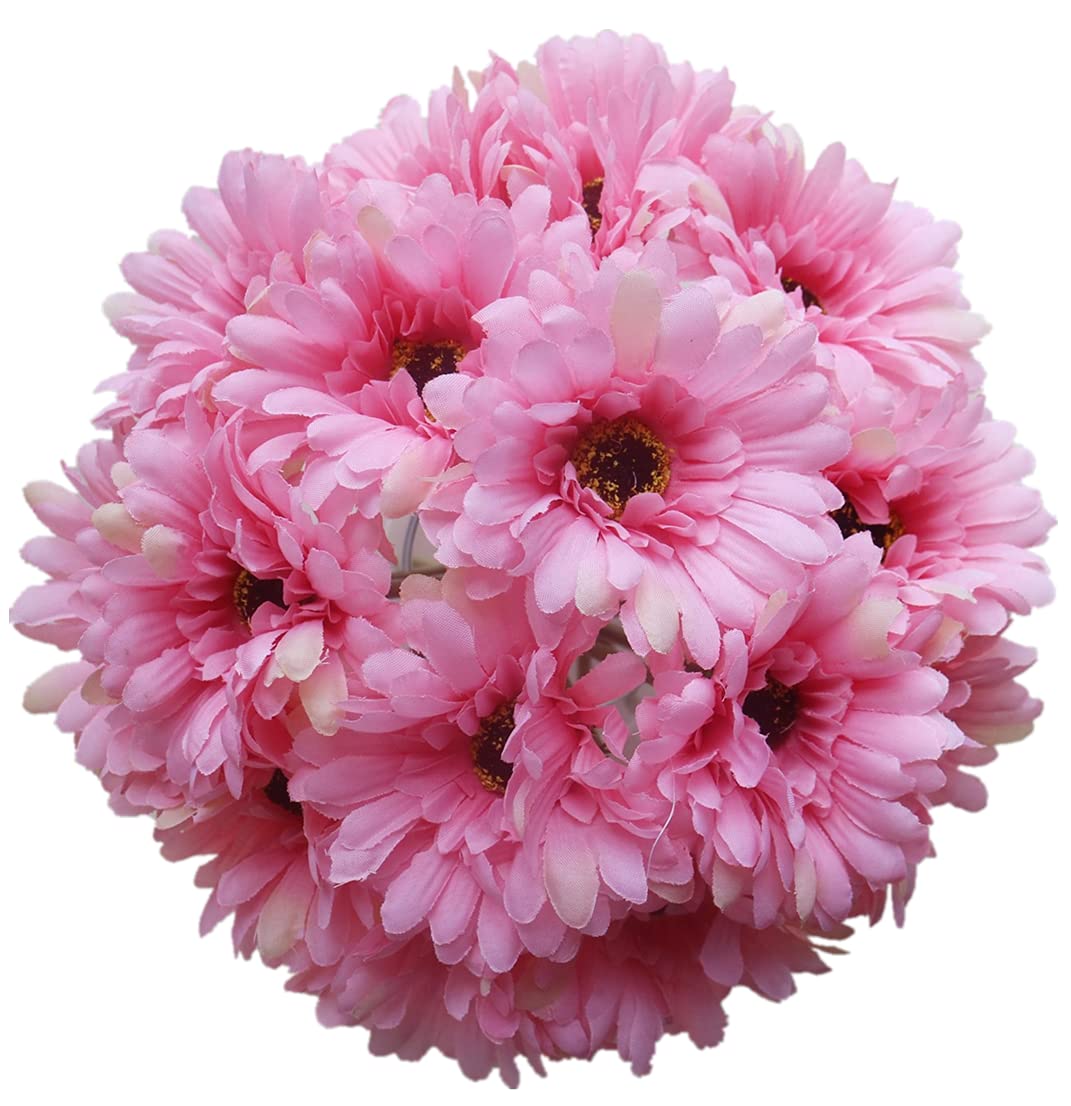 UICerland 15 Pcs Artificial Silk Flowers Fake Single Stem Gerbera Bouquet for Wedding Party DIY Decorative Flora Outdoor Indoor Home Garden Office Hotel (Pink)