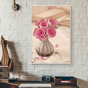 Floating Framed for Living Room Bedroom Retro Flower for