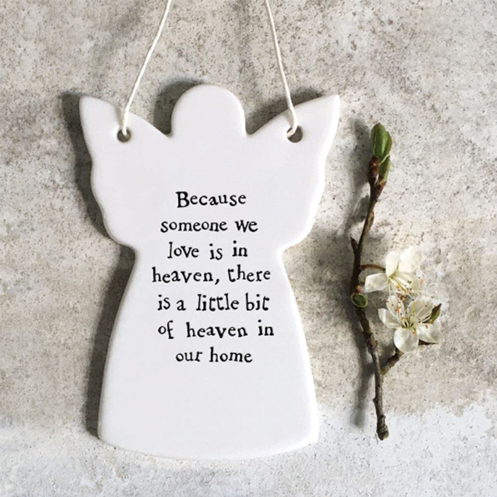 East of India Ceramic Sentimental Angel with Words, Hanging Plaque, Thinking of You Gift, Hanging Porcelain Gift, Porcelain Keepsake