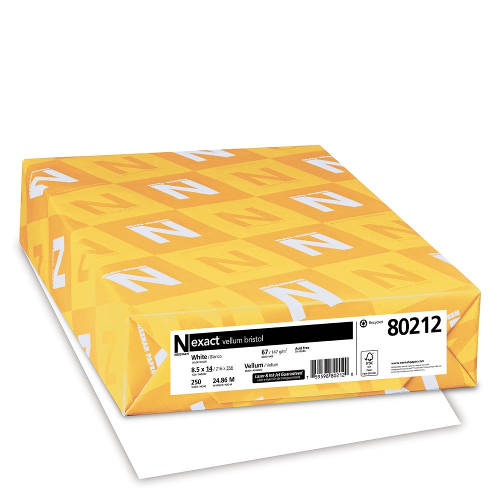 Photo 1 of Wausau Exact Vellum Bristol Cardstock, 250 Sheets, White, 94 Brightness, 67 lb, 8.5 x 14 Inches