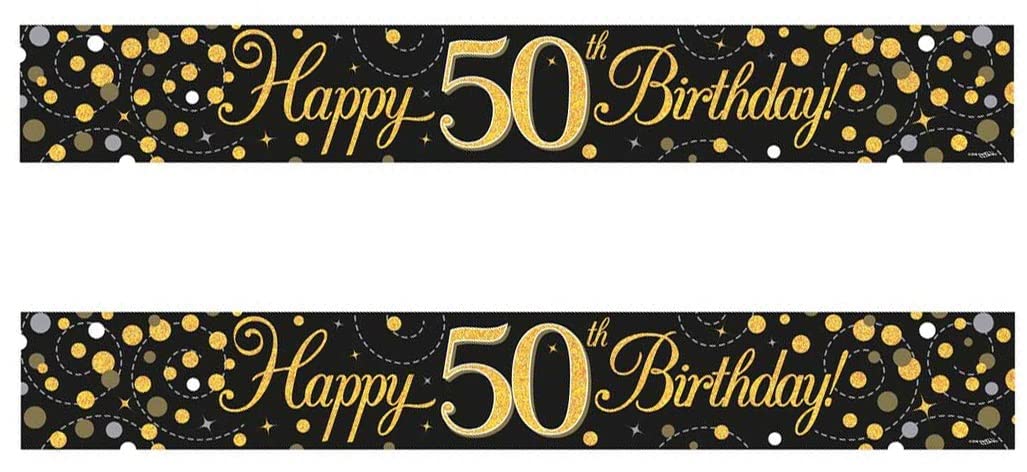 Partyangels 2 PACKS of 50th Birthday Banner / Sparkling Fizz Age 50 Birthday Black & Gold Holographic Party Banner Decorations