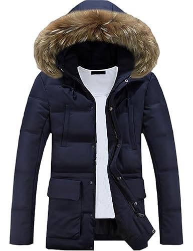 Glestore Herren Wintermantel mit Pelzkragen Winter Baumwolle Kapuzenjacke Outdoorjacke Winterjacke Warm Mantel