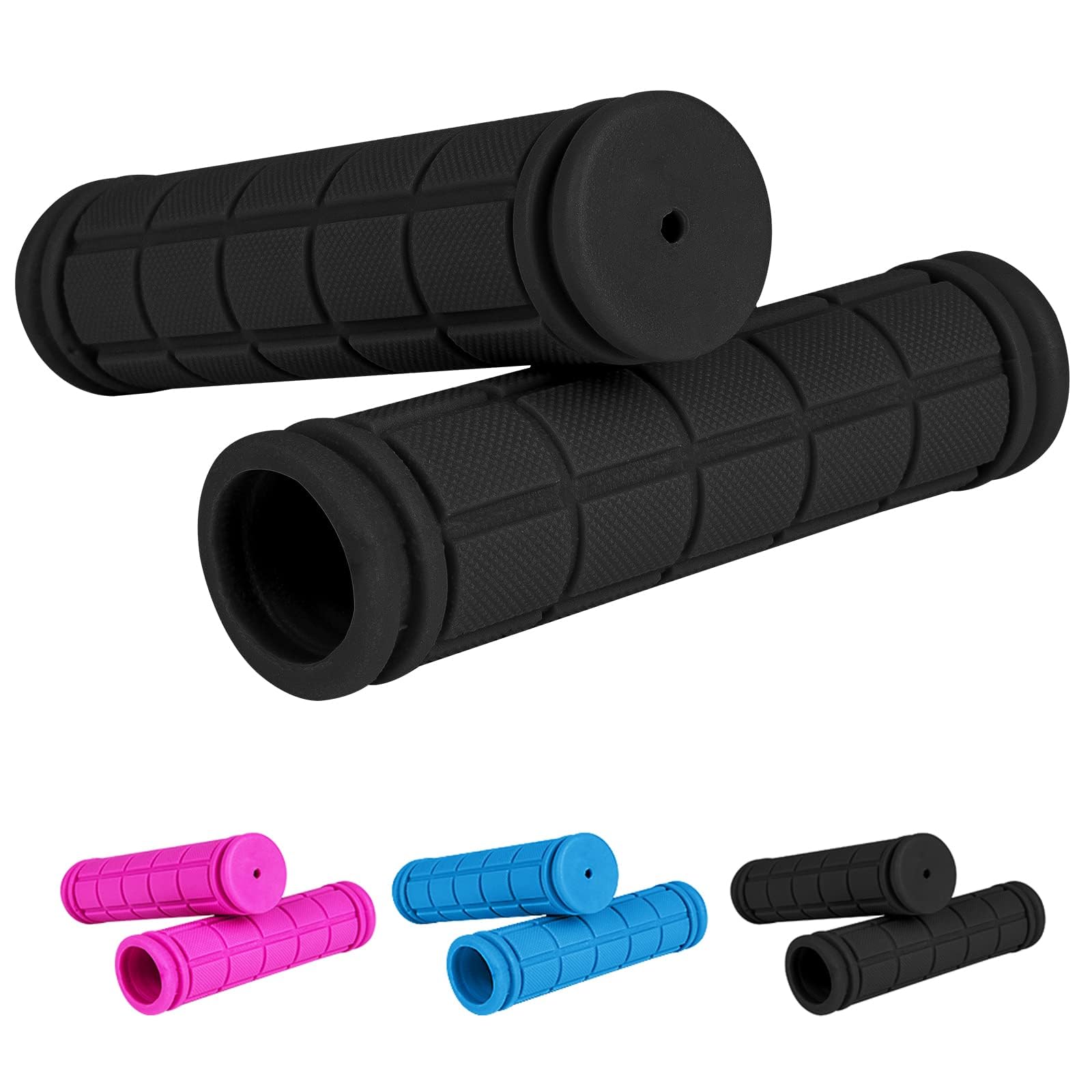 URAQT Bike Cycle Handlebar Grips, Solid Color Children's Bike Handlebars, Soft Non-Slip Bicycle Handle Grip, Rubber Handle Cover Universal Kids Bike Grips for Boys and Girls Kids Bikes(Black)