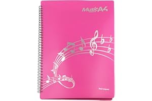 BRAVODEAL Sheet Music Folder, Band Folder, Writable Sheet Folder for Musicians, Spiral-Bound A4 Size 20 Sleeves, 40 Pages (Pink)