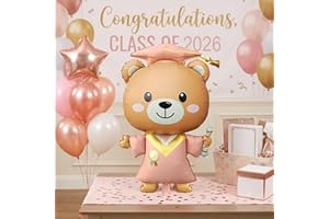 Graduation Bear Balloon, 37 Inch Pink Bachelor's Uniform Graduation Cap Bear Shaped Aluminum Foil Balloon, Cartoon Animal Con
