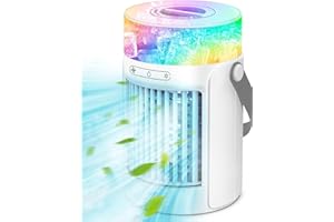GOFOIT Portable Air Conditioners Fan, 3 Wind Speeds Fast Cooling 7 Colors & 2/4/6H Timer Evaporative Air Cooler, 2 Mist Modes Mini USB Fan, Small Portable AC Desk Spray Fan for Bedroom Office