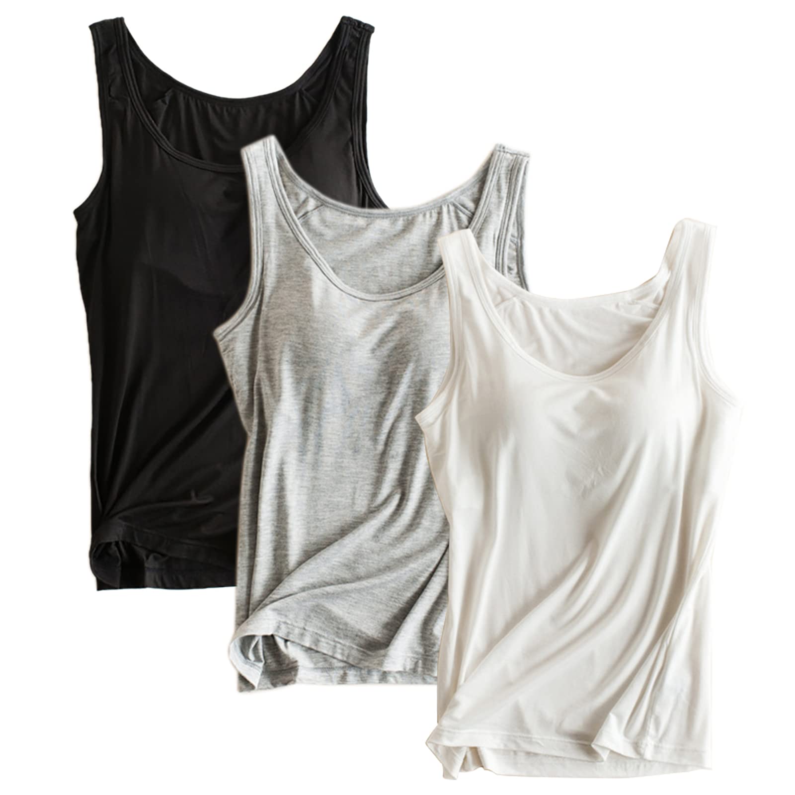 Photo 1 of Ibeauti Womens Camisoles Tops with Built in Padded Bra Basic Breathable Tank Top (TK-Black/White/Grey, Medium)