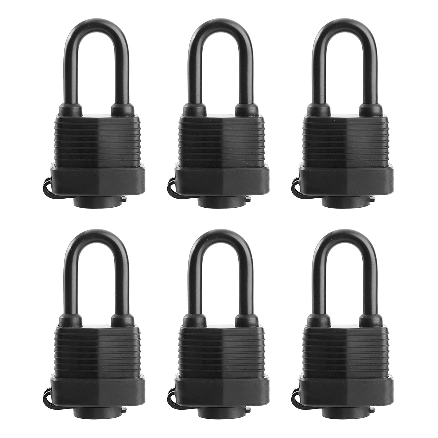Photo 1 of SafiSwords Waterproof Padlocks Keyed Alike for Outdoor use, Covered Heavy Duty Laminated Steel Lock, 1-9/16 Inch. Wide, Long Padlock, Pack of 6