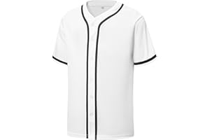 YWIES Mens Button Down Plain Baseball Jersey, Blank Softball Team Uniform, Hip Hop Hipster Short Sleeve Active Shirts