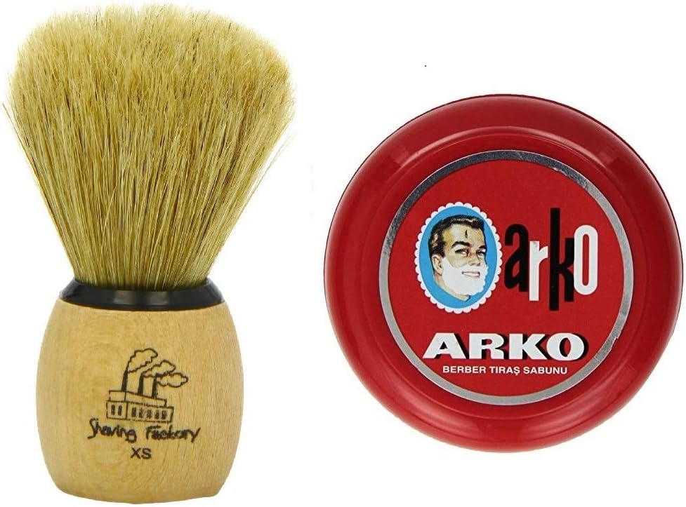 Arko/Omega Shaving Soap 90g in Traditional Bowl Case + The Shave Factory Shaving Brush, the shave factory