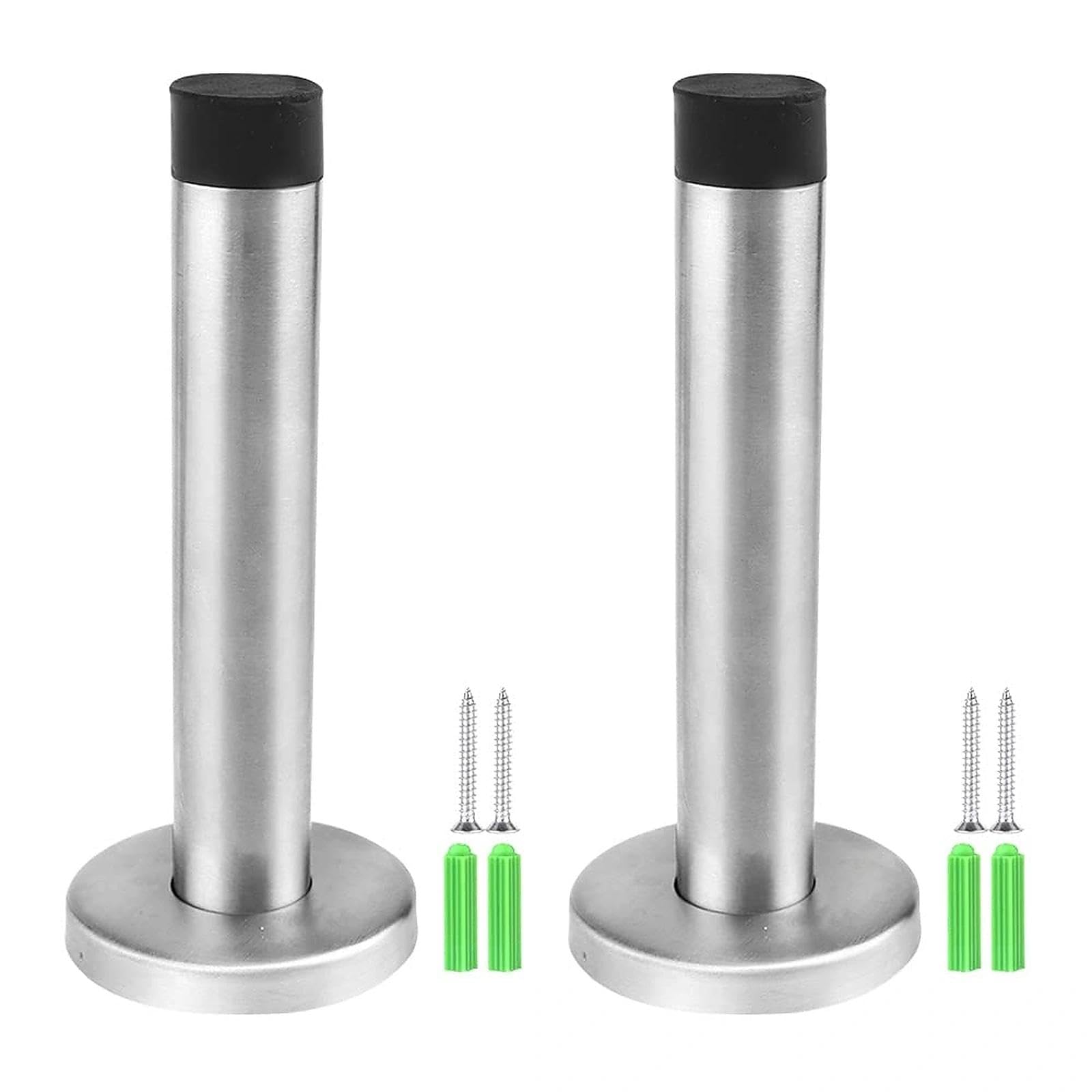 JaneYi 2 Pieces Door Stop Stopper Stainless Steel Door Stops 120mm Wall Mounted Sound Dampening Bumper Rubber Buffer Lengthen T Bumper Protect Handle Furniture Door Wall