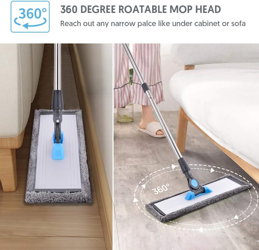 Microfiber Floor Hardwood Mop - MANGOTIME Dust Wet Mop with 4 Washable Chenille & Microfiber Pads and Aluminum Plate, Flat Mop for Floor Cleaning Laminate Tile Vinyl Kitchen Home Mint: Health & Personal Care
