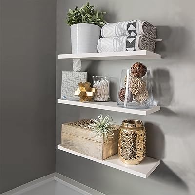 Buy Set Of 3 Wood Floating Wall Shelves White Wall Mounted Storage Shelf 3 Tier Hanging Wood Wall Shelf For Living Room Bathroom White Online In Kuwait B08q3mlyml