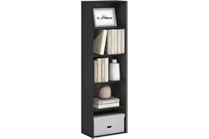 Furinno LUDER Book Shelf, 5-Cube Bookshelf, Bookcase with Open Shelf, 9.4 x 15.8 x 52, for Living Room, Bedroom, Home Office, Blackwood