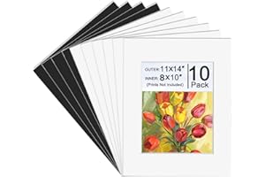 DOCVOEOMH 10 Pack Picture Frame Mats, Acid Free 11x14 Matted to 8x10 Photo Mat, Bevel Cut Picture Frames Matting for Pictures