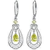 Teardrop Birthstone Dangle Drop Earrings Sterling Silver Infinity Filigree Leverback Earrings, Infinity Love Birthday Anniversary Jewelry Gifts for Her Women Mom Wife