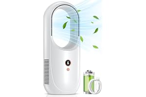 RELEXNOW 13.8" Bladeless Desk Fan - 6 Speed Modes, Small Bladelss rechargeable fan with 6000mAh Battery, Quite Office fan, Easy to Clean & Touch Control, Desk Fan Small Quite for Office, Bedroom