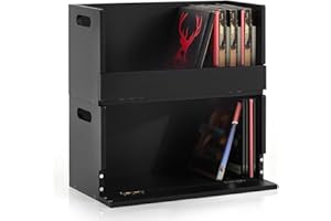 CroBlissful 2 Set Wooden DVD Storage Box DVD Storage Shelf Holder Solid Wood Cassette Tape Display Organizer with Carrying Handle for CD, Movie Cases, Each Organizer Can Store up to 26 Boxes (Black)
