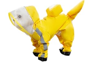 Waterproof Dog Raincoat,Full Coverage Adjustable 4 Legs Dog Rain Jacket for Small Medium Dogs,Pet Rain Coat with Hood,Reflect
