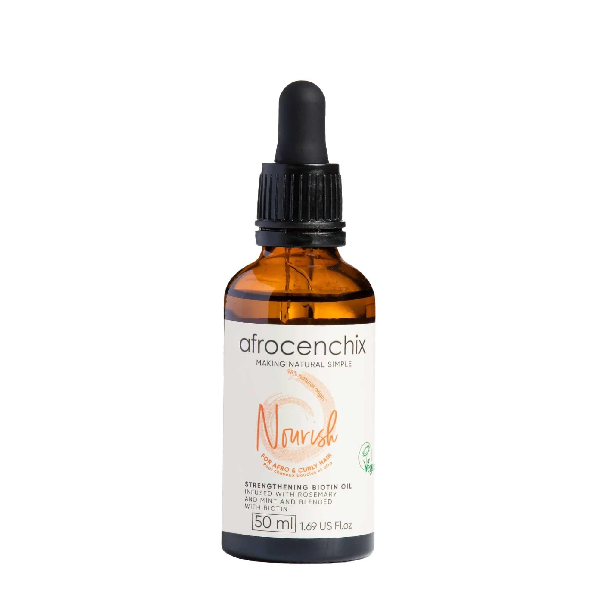 Afrocenchix Nourish Rosemary Oil for Hair Growth with Biotin & Peppermint Oil Extracts to Promote Hair Strengthening & Growth, Thicken Strands, Repair Damage & Revitalize Weak & Thinning Hair, 50 ml