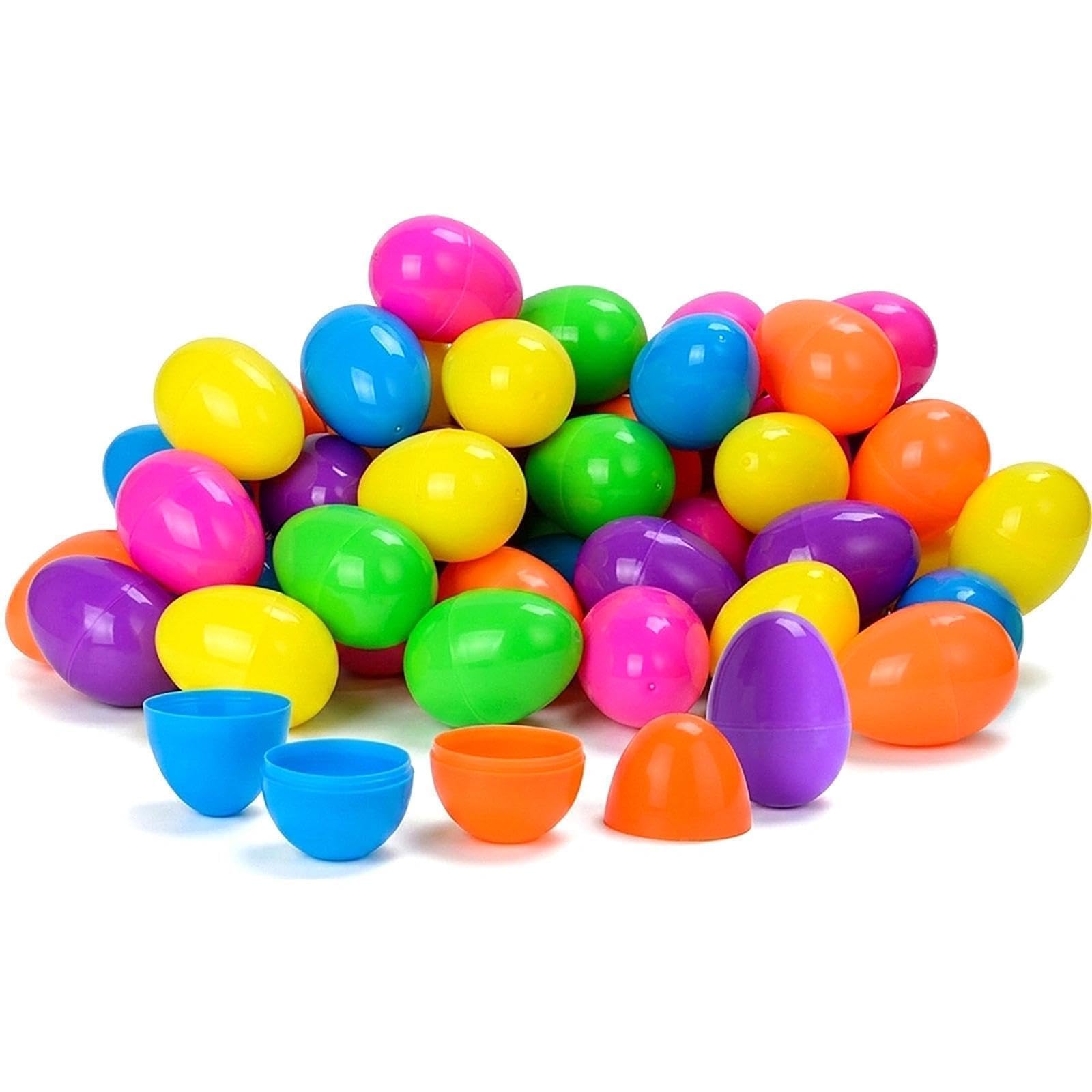 Taspire 50 PCS 2.52" Easter Eggs Plastic, Plastic Easter Eggs Fillable, 6 Color for Party Hunt Games