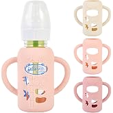3 Pack Silicone Sleeves for Dr. Brown's Glass Baby Bottles, 4 oz | Anti Breakage Baby Bottle Holder with Handles for Baby Girls, Compatible with Dr. Brown's Glass Baby Bottle, 4 oz/120 mL