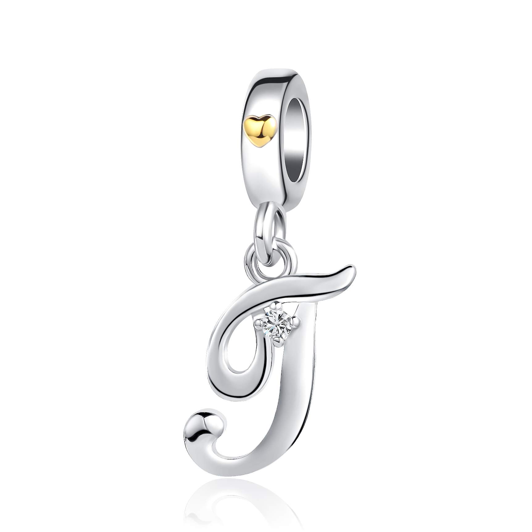 T Initial Letter Name Charms fit Pandora Charms Bracelets Gold Heart Birthday Jewellery Gift for Women Daughter Family