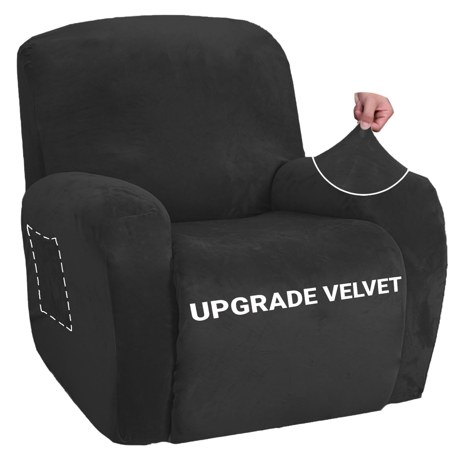 Photo 1 of ZNSAYOTX Stretch Velvet Recliner Cover 4-Pieces, Thick Soft Recliner Chair Slipcover with Pocket, Non-Slip Elastic Bottom for Kids Pets, Luxury Plush Reclining Protector Comfy Washable (Black)LPNPMEY8677660
