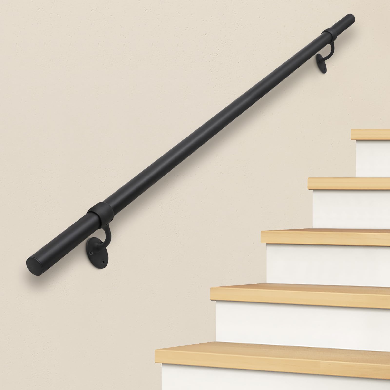 Photo 1 of SDNBHT Stair Railing Indoor Metal Hand Rails for Indoor Stairs 1.5" Pipe Aluminum Wall Mounted Indoor/Outdoor Handrail for Steps Black Industrial Handrail for Stairs 5ft