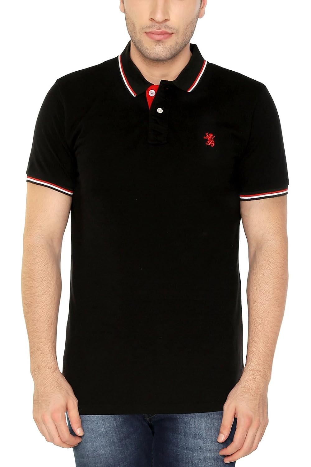 the cotton company men's contrast tipped collar polo t shirt - black