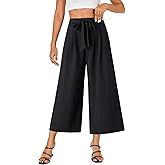 LYANER Women's Tie Front High Waist Pleated Lounge Wide Leg Cropped Pants with Pockets