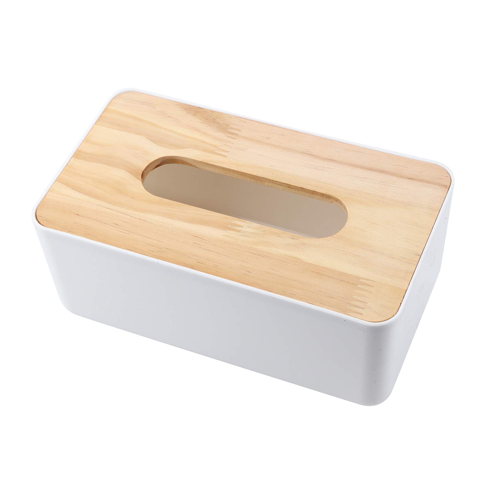 Plastic Tissue Box Holder Tissue Napkin Box Toilet Paper Dispenser Case Holder Storage Organizer with Wooden Cover for Home Car Office(Rectangle)