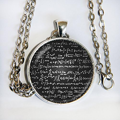 Chalkboard Equations glass cabochon domed pendant - necklace