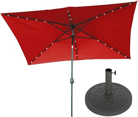 Amazon Com Trademark Innovations 10 X 6 5 Rectangular Solar Powered Led Lighted Patio Umbrella With Gray Circle Geometric Base Red Garden Outdoor