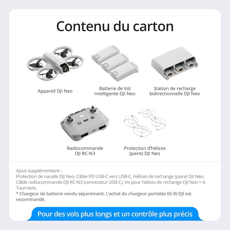 Bundle Fly More DJI Neo, Mini Drone avec Caméra 4K UHD pour Adultes