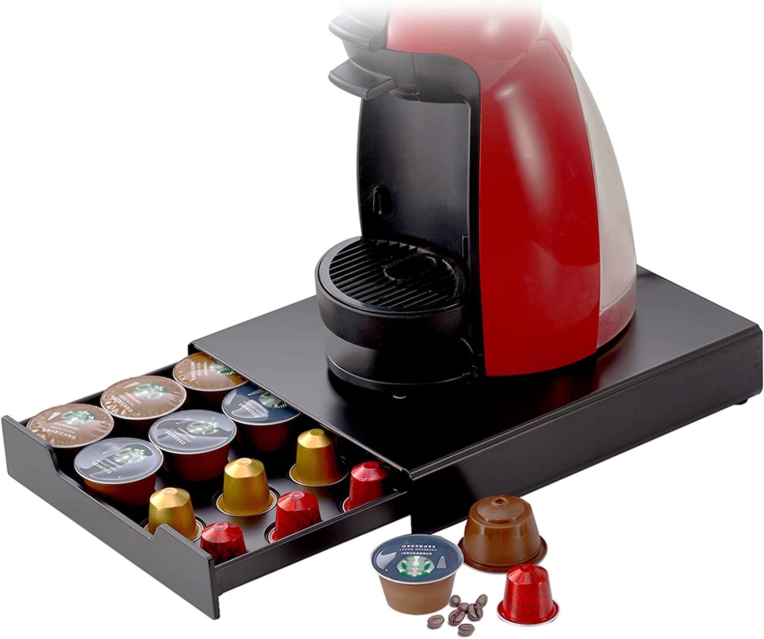 MaxMiuly Dolce Gusto Pod Holder T-Disc Coffee Capsule Holders,Nespresso Pods Drawer Storage Coffee Machine Stand-20 Capsule Capacity,Black