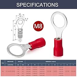 Chanzon 50pcs Ring Terminals - M8 5/16" inch