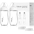Gulicola Natural Glass Baby Bottle for Breastfed Babies, Anti-Colic Baby Bottle Set with Medium Flow Nipple, 3 Months +, 8 oz, 2 Pack - White