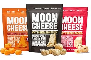 Moon Cheese Bites Bundle, Cheddar Believe It, White Chedda Black Peppa & Get Pepper Jacked, 2-Ounce, 3-Pack, Lunch or Snack