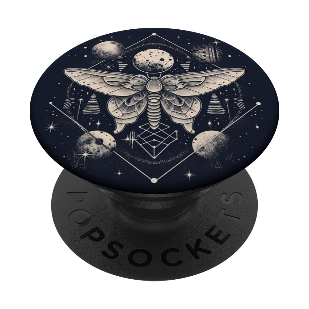 Moon Aesthetic Geometry Moon Line Art Moth PopSockets Swappable PopGrip