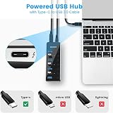 RSHTECH Powered USB C 7-Port USB 3.0 Hub with Individual On/Off Switches view 3