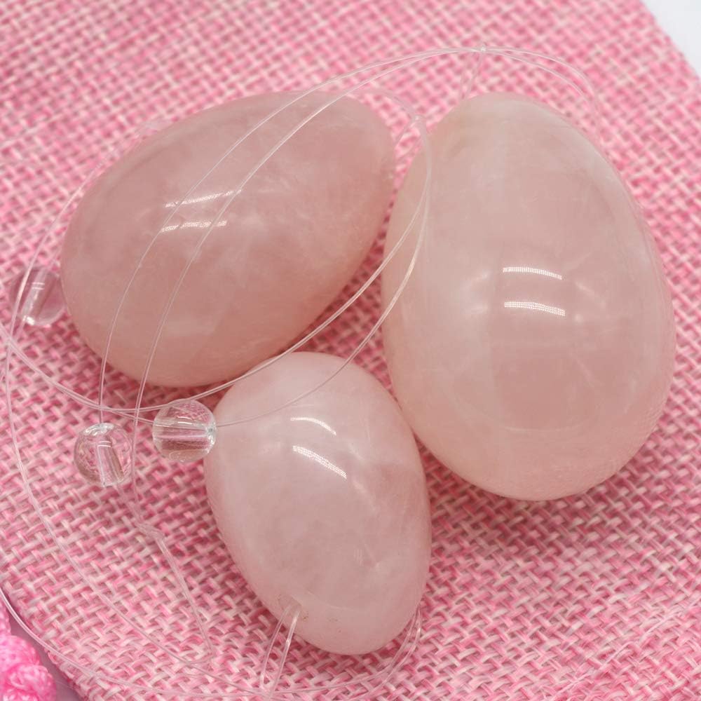 Drilled Natural Rose Crystal Eggs Rose Quartz Eggs Massage Stone Yoni Eggs Train Pelvic Muscles Kegel ExerciseRose Quartz Kegel Eggs Set