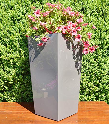 MELTOM Pflanzkübel aus Kunststoff in Hochglanz Farbe: Anthrazit mit Herausnehmbaren Einsatz, BxTxH in cm: 39 x 39 x 75 cm, Größe: 3XL – Bild 5