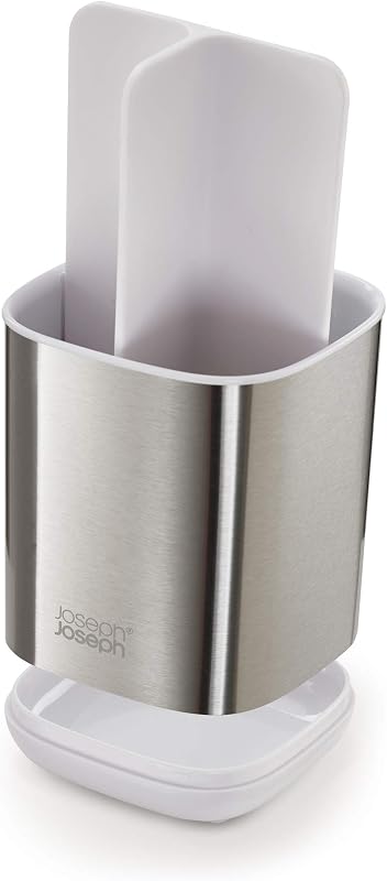 EasyStore- Porte-brosse à dents et dentifrice, compatible avec les brosses à dents électriques et traditionnelles, 3 compartiments, rangement détachable salle de bain- Moyen, Acier Inox
