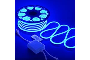 Samsion Blue Neon Rope Lights 82ft Dimmable Neon Light Strip Waterproof IP65 LED Neon Flex Strip Lights 25M 120LEDs/M 110V~130V AC Cuttable Rope Lights for Indoor Outdoor Lighting Decoration